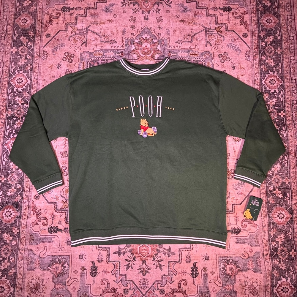 Disney Parks Winnie the Pooh Green Embroidered Sweatshirt 3XL NWT Crew Pullover
